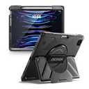 Dexnor Case for iPad Pro 12.9 inch 6th/5th/4th/3rd Gen Extra-Wide Stand
Rugged Protective Case, 360° Rotating Hand Strap, Built-in Screen Protector, Pencil Holder, Shockproof Full-body, Black