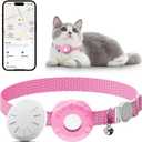 Cat GPS Tracker for Cats, Waterproof Pet GPS Tracker, Compatible with Apple Find My App (Only iOS), No Monthly Fee (White Tracker, Pink Cat Collar)-2025091601
