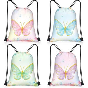 Censen 24 Pcs Butterfly Party Favors Drawstring Bags Bulk 12 x 10 Inch Waterproof Beach Treat Candy Gift Bag for Girls Boys Kids Baby Shower Butterfly Fairy Birthday Party Supplies