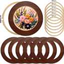 RattanView 12 Pcs 8 Inch Wood Embroidery Hoop Frame with Embroidery Hoops Round Finished Cross Stitch Hoop Frame for DIY Art Craft Sewing Ornaments(Walnut)