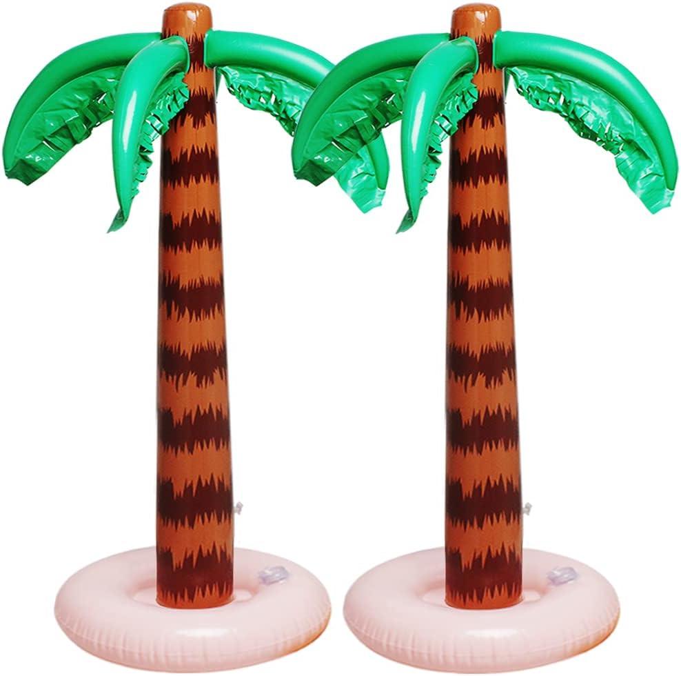 Inflatable Palm Tree Decoration, 2 Pack Jumbo Coconut Trees Beach Backdrop Favor Tropical Blow Up Hawaiian Summer Party Decor for Hawaiian Luau Party Decoration