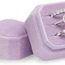 BLUTETE Square Octagon Ring Box 3 Slots Wedding Engagement Ring Set Keepsake Box Bridal Photo Gift Box (Lavender)
