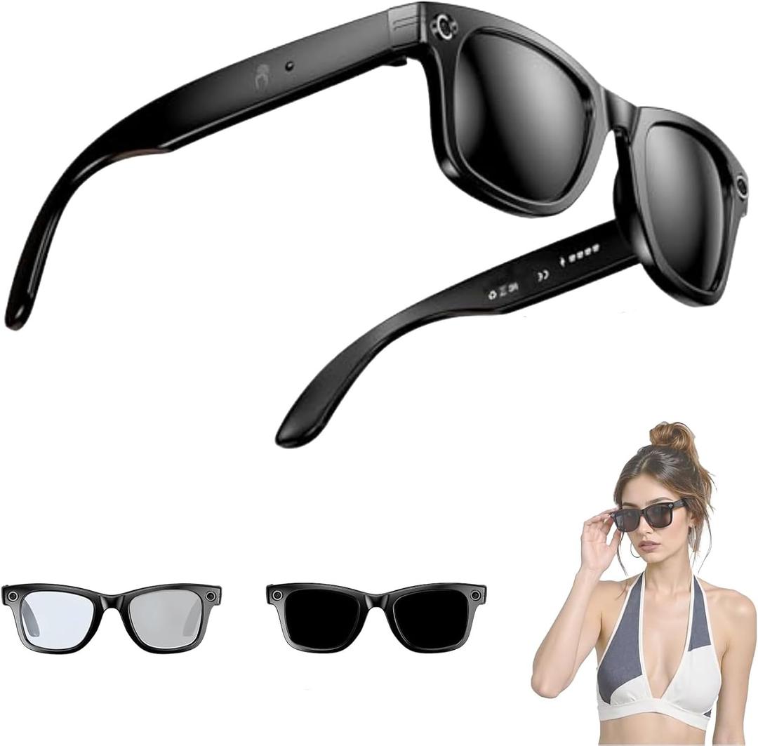 AI Smart Glasses, 8MP Camera Glasses with Music & Calls, Bluetooth, AI Translator 144 Languages & Accents, Voice Assistant, Clear Sound with Smart Touch Control (Black)