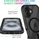 wahhle Compatible with iPhone 16 Case, Magnetic Built in Screen Protector Full Body Shockproof Slim Fit Bumper Protective Phone Cover 6.1'' Men Women-Black/Clear