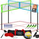 Zdgao 14 ft/20 ft 4-Way Volleyball and Badminton Combo Net with Soft Volleyball, Rubber Hammer and Carry Bag, Adjustable Height Four Square Volleyball Game Set for Backyard and Beach (14FT BLUE & GREEN)