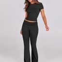 ANRABESS Lounge Sets for Women 2 Piece Foldover Yoga Flare Leggings Pants Crop Tops Casual Y2K Outfits Matching Tracksuit Set (Black, L)