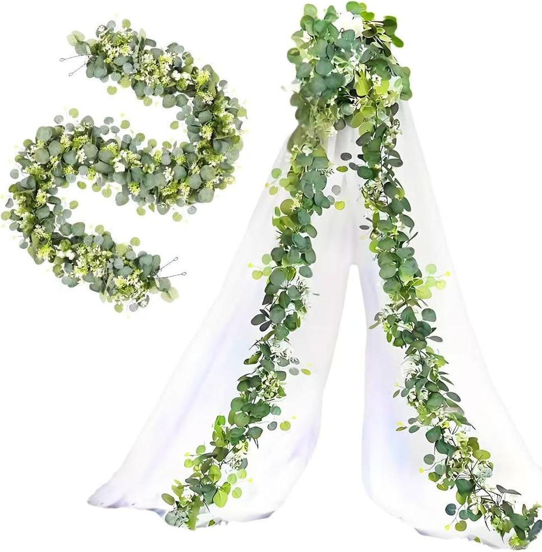 Faux Eucalyptus Garland Plant,Wedding Floral Swag,4Pack Artificial Vines Leaves Greenery Garland for Wedding Backdrop Arch Wall Decor,6 Feet/pcs UV Protected Indoor Outdoo