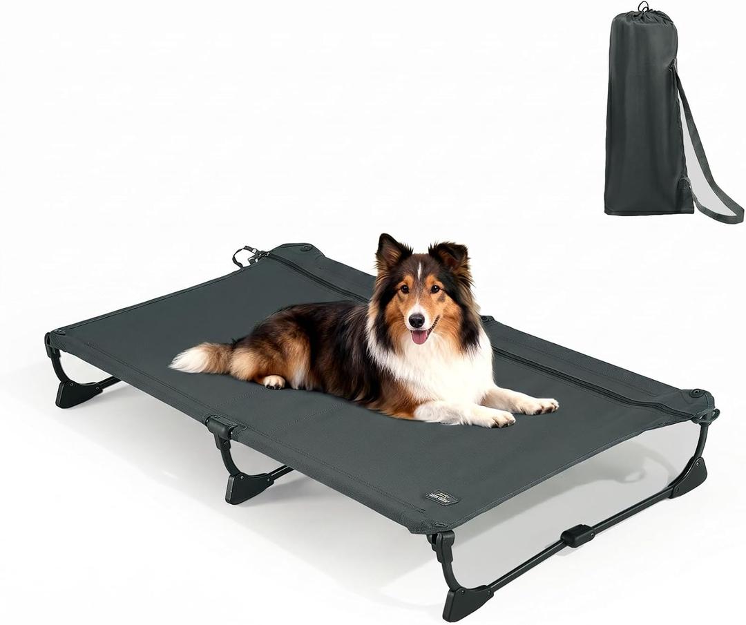 CANINE CANYON Folding Elevated Dog Bed for Large Dogs, Dark Gray, 43"x27" | No-Assembly Dog Cot, Foldable Portable Raised Pet Bed, Non-slip, for camping/Outdoor/Home, Heavy Duty Supports Up to 160 Lbs