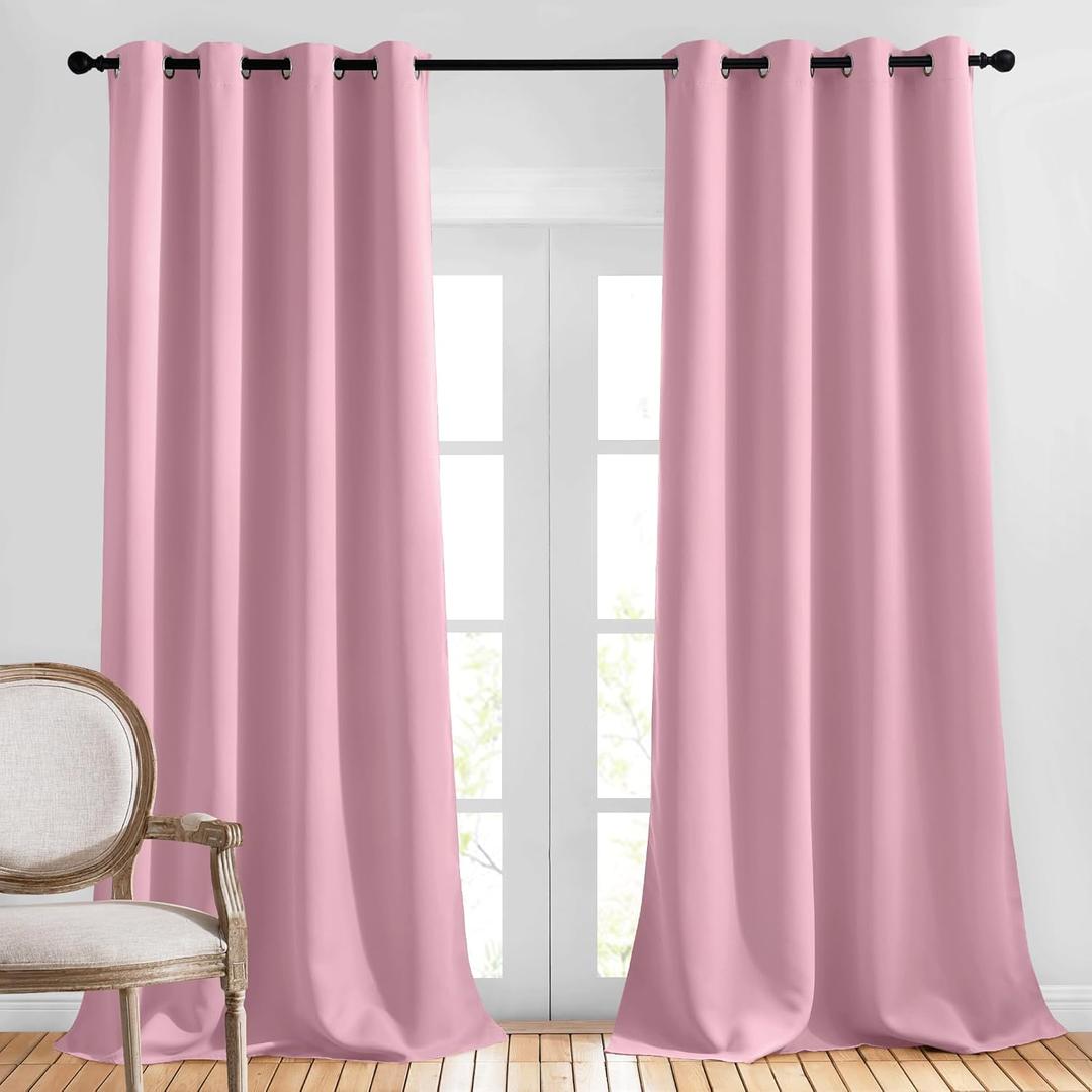 NICETOWN Bedroom Room Darkening Curtains - Triple Weave Grommet Top Thermal Insulated Solid Energy Saving Panels/Drapes for Villa/Hall, Crystal Pink, 1 Panel, 52 inches by 95 Inch