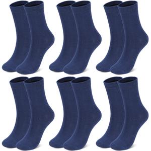 Airpal 6 Pairs Kids Classic Crew Socks Boys Girls Cotton Basic School Uniform Sports Socks (US, Age, 10 Years, 12 Years, Navy) (Blue)