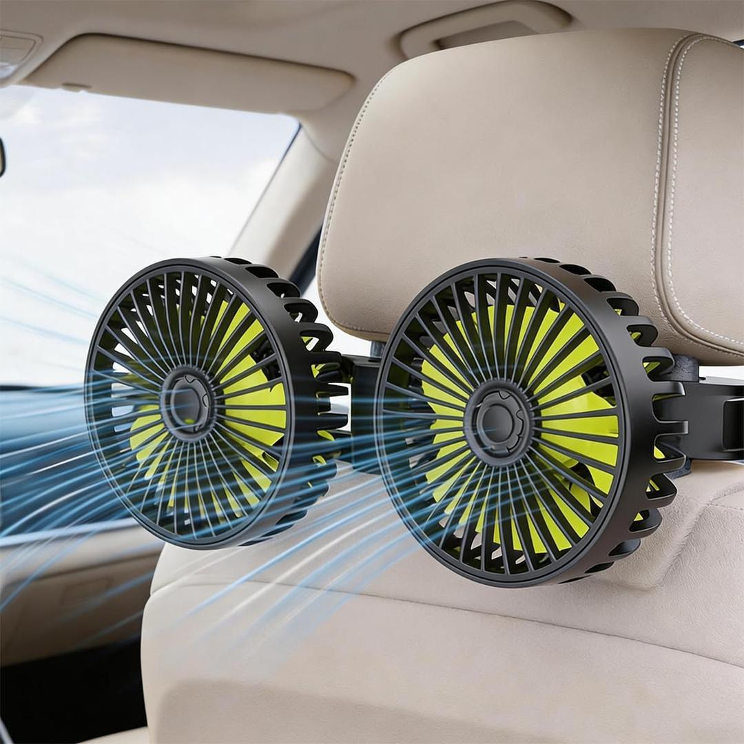 Car Fans for Backseat Kids, Car Fans Dual Head that Blow Cold Air, Cooling USB Back Seat 3 Speed 360 Degree Rotatable Headrest Fan, Adjustable Clip Vehicles Rear Seat Air Fan