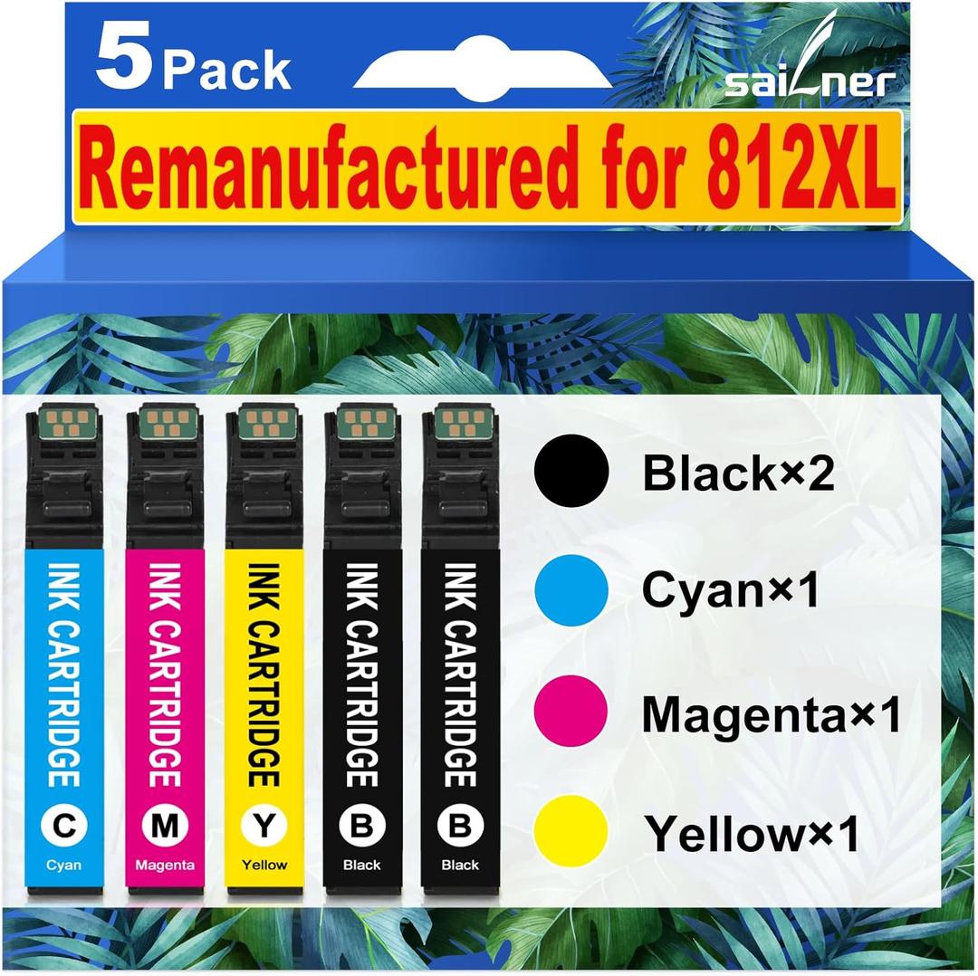 Remanufactured for 812XL Ink Cartridges Combo Pack with Lastest Chip Replacement for Epson 812 812XL T812XL Ink Cartridges Work with Epson Workforce Pro WF-7840 WF-7820 WF-7310 EC-C7000 Printers (812XL BLACK COLOR)