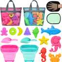 Collapsible Beach Sand Toys for Kids - Travel Beach Toys with 2 Collapsible Beach Buckets, Mesh Bags, Animal Sand Molds, Sand Bucket Shovel Set Sandbox Toy for Toddlers Kids