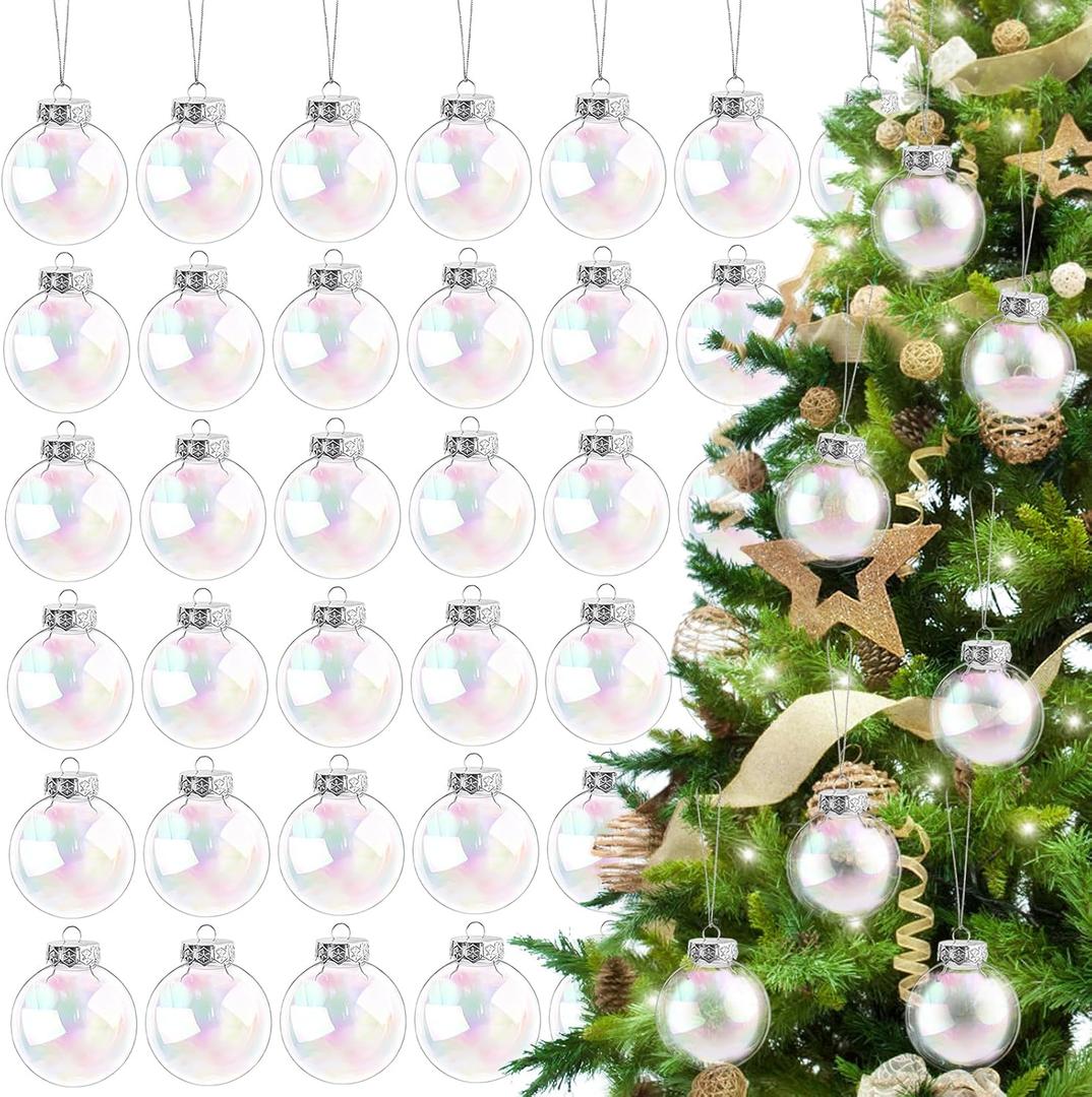 50 Pcs Iridescent Ornaments Balls,2.4 Inch Clear Christmas Rainbow Ball,Plastic Hanging Ornaments Balls for Xmas Tree,DIY,Wedding,Halloween,Home Decor