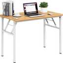 Need Folding Desk for Home Office 39-3/8 inch Length Modern Folding Table Computer Desk No Install Needed Teak Color Desktop White Frame AC5BW(100 * 60)