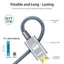 LEADSTAR HDMI Cable 4K 50 ft / 15M, Long High Speed HDMI 2.0 Cord Braided | Ultra HD, 1080p, ARC, 3D, HDCP 2.2 | for Xbox, PS5, TV, Laptop, Monitor