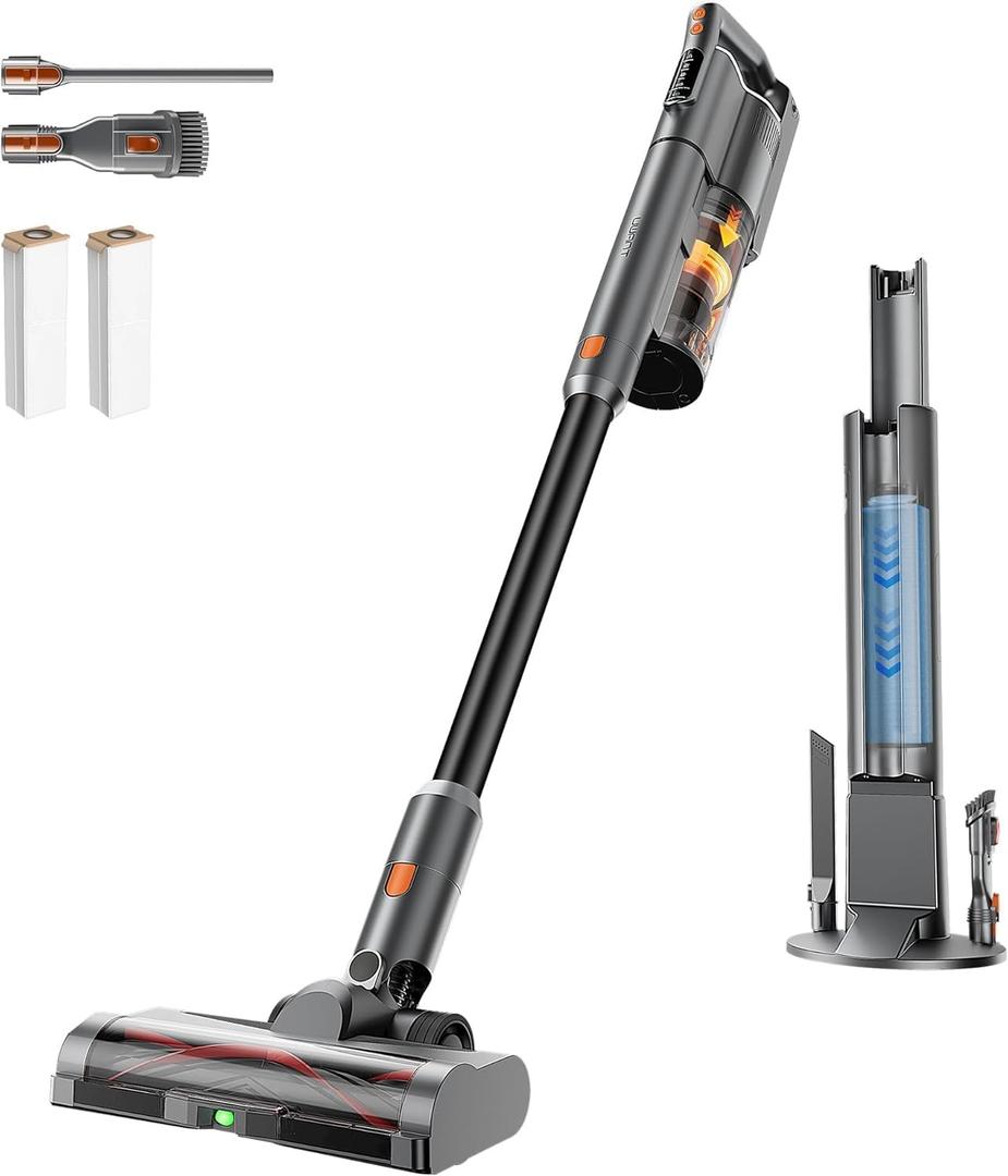 uwant V500 Cordless Vacuum Cleaner with Auto Empty&Auto Dust Scrap System, 7-Layer HEPA Filtration, Anti-Tangle Brush, Stick Vacuum for Pet Hair, Hard Floors, Carpet (Gray)