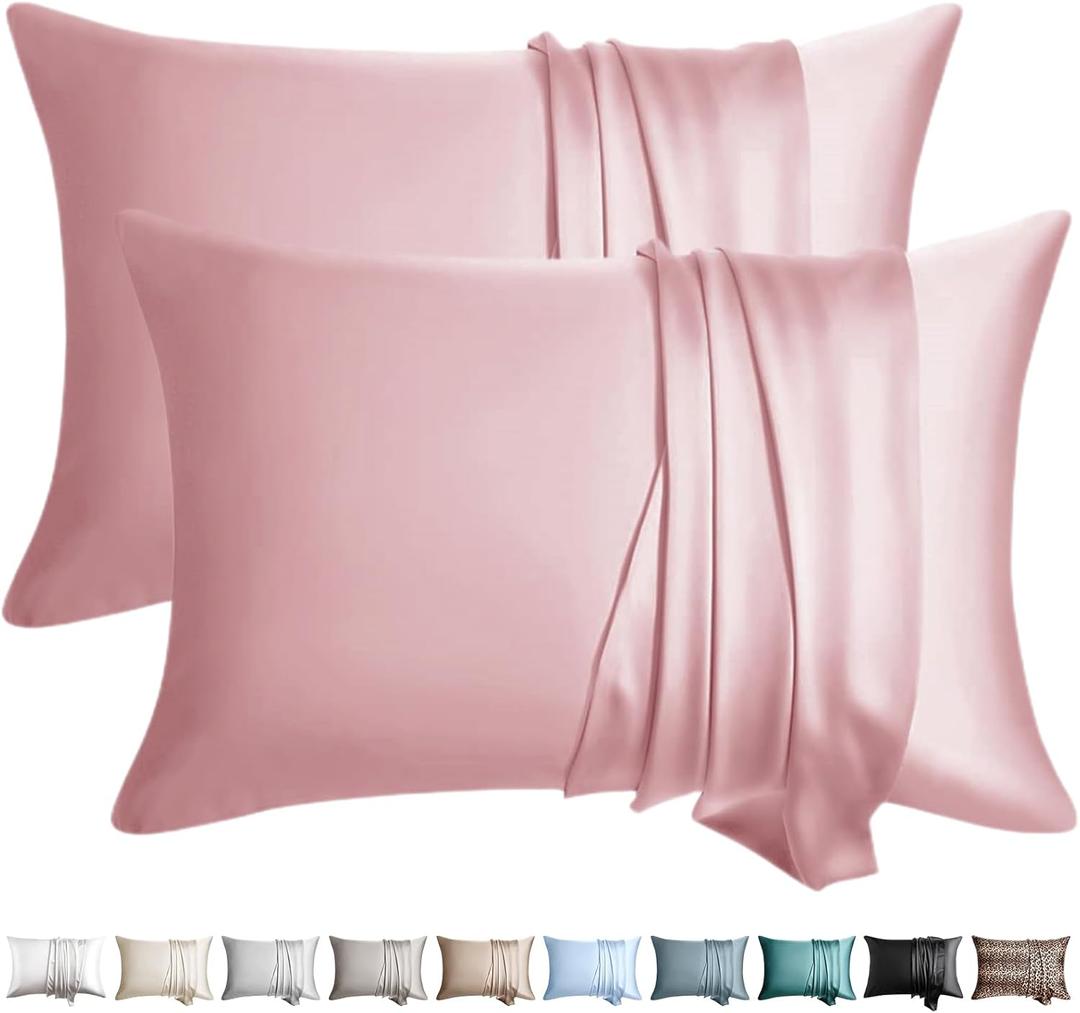 100% Silk Pillow Cases 2 Pack Queen Size Mulberry Silk Pillowcase for Hair and Skin Set of 2 Highest Grade 6A Silk Soft Breathable Cooling with Hidden Zipper, Pink