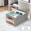 Medium Storage Baskets with Clear Window, See Through Closet Organizer with PU Handles, Linen Foldable Storage Bins for Organizing Clothes, Toys, Books (Gray) (Medium-16"x11"x7")