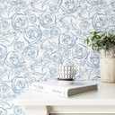 Safiyya 787''  17.3'' Peel and Stick Wallpaper Boho Floral Blue and White Contact Paper Self Adhesive Removable Wallpaper for Bathroom Vinyl Rolls