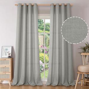 BGment Faux Linen Curtains 95 Inches Long Set of 2 Panels, Living Room Long Curtains Burlap Textured Thick Light Filtering Privacy Grommet Window Treatments, 52 x 95 Inch, Grey
