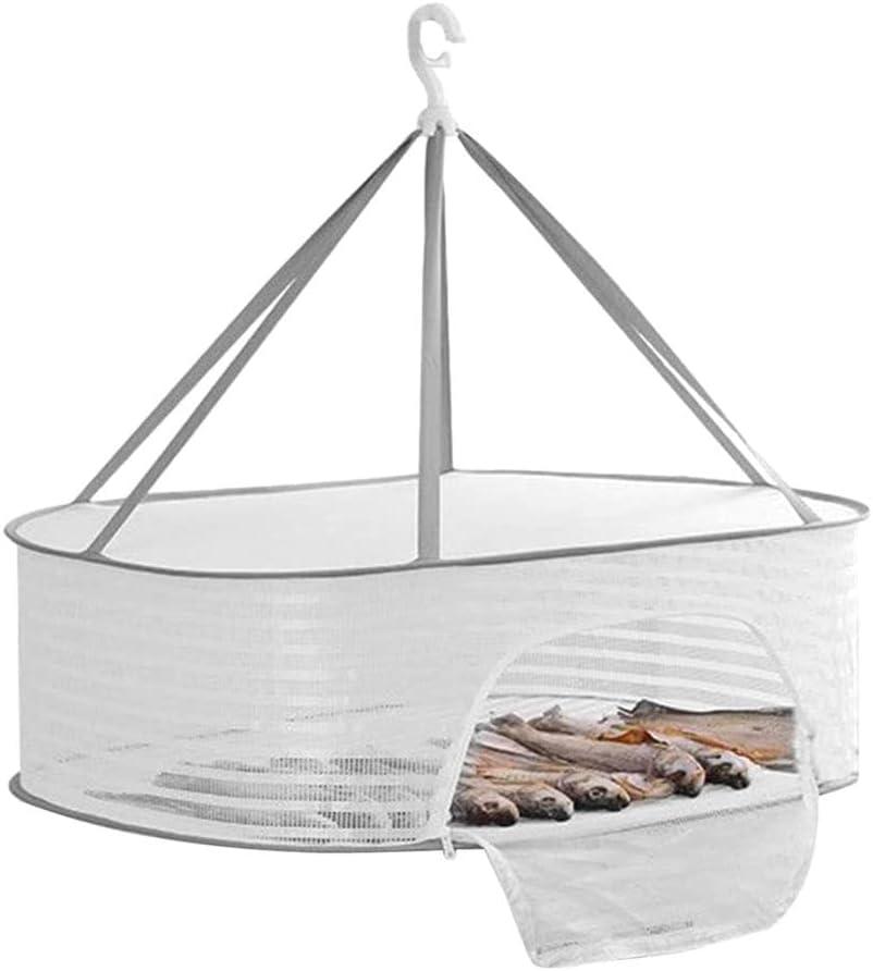 Foldable Drying Fishing Net, Hanging Drying Net Rack Clothes Dry Basket with Zipper, Indoor and Outdoor Plants Dryer for Shrimp Fish Fruit Vegetables Herb (1 Layer)