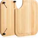 Ziliny 1 Pcs Rv Sink Cutting Board 14.5" x 12.5" Sink Cover Cutting Board with Adjustable Rubber Feet Compatible with Most Rv Boat Kitchen Sinks Built in Juice Groove and Corner Cut for Scraps(Bamboo)