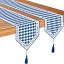 2 Pcs Oktoberfest Table Runner with Tassels 12 x 71 Inch Blue and White Table Decorations for Octoberfest Party, Beers Festival Dresser Scarves for Dinner Party Decor Supplies