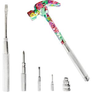 6 in 1 Flower Hammer & Screwdriver Tool, All In One Screwdriver Hammer Tools Set, Best Gift for Birthday Valentine's Mother's day Christmas Thanksgiving Halloween (Dark Pink)