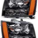 2pcs Set Headlight Assembly Headlamp Replacement for 2007-2014 Chevrolet Suburban Tahoe Avalanche Black Housing Amber Corner Left and Right GM2502263 GM2503263