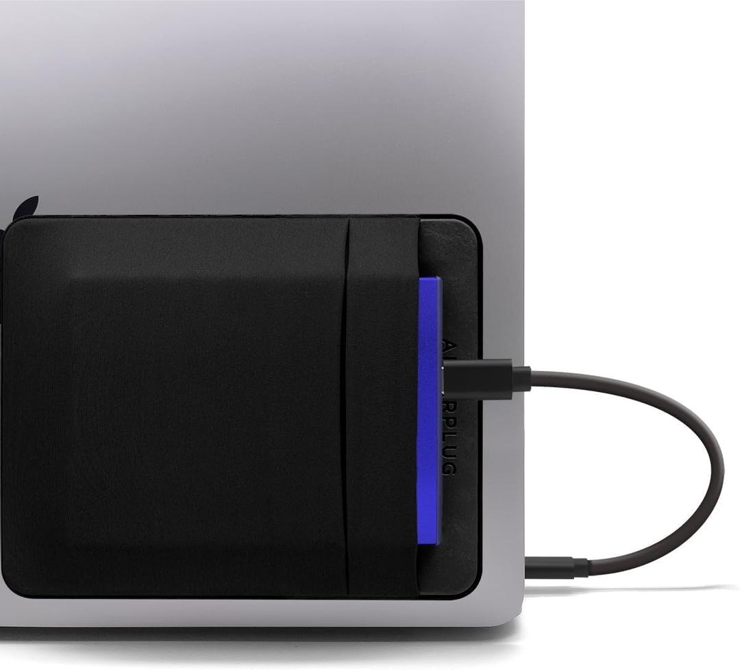 2-Pocket Adhesive Pouch for Laptop, Compatible with External 2.5" HDD, SSD, Magic Mouse, USB Cable and More - Black