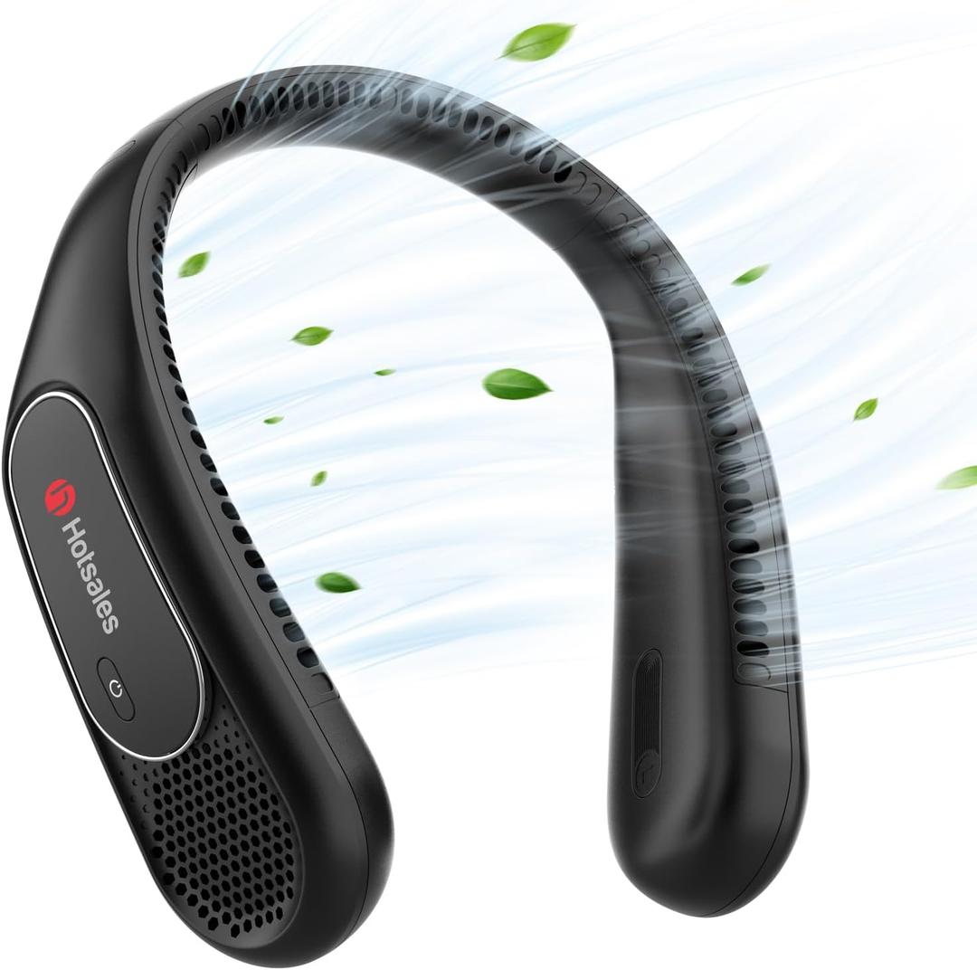 Neck Fan, Hands Free Bladeless Neck Fans Portable Rechargeable, 6000 mAh Battery Operated Wearable Personal Fan, Cooling Neck Fan, 3 Speeds, USB Fan Gifts for Men, Women, Travel, Outdoor (Black)