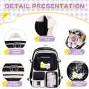 HORHREAR Kawaii Backpack 5Pcs Set for School, Cute Clear Backpack Preppy with Aesthetics Pendant for Girls Boys Primary Bag (Black)