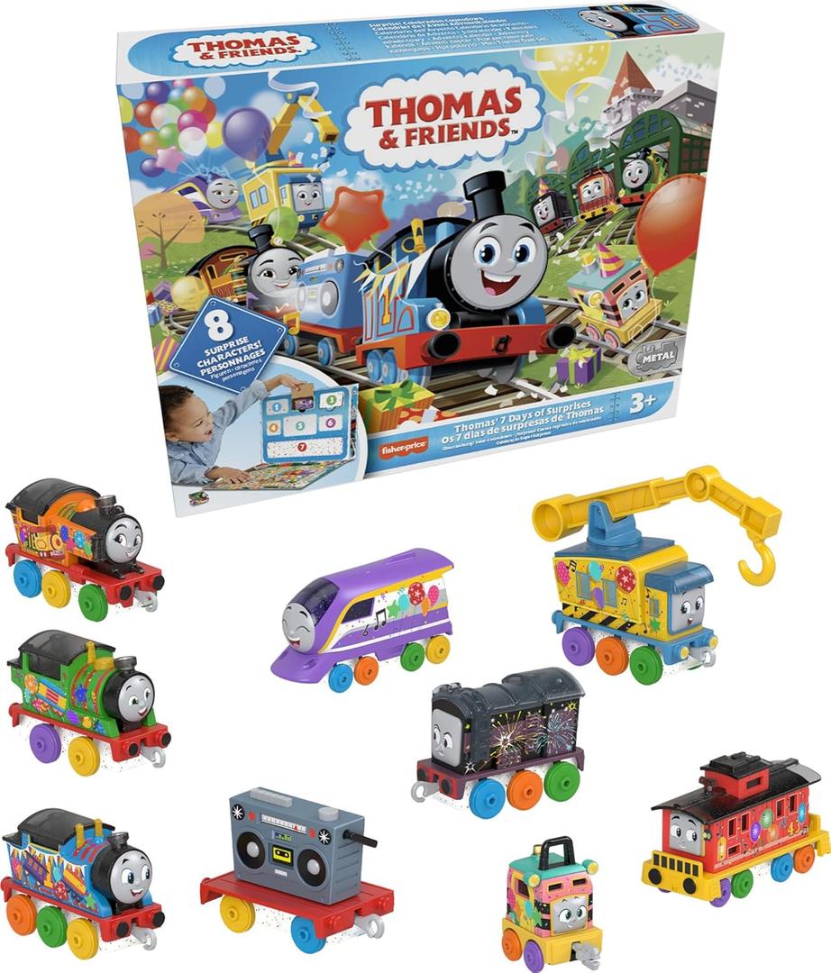 Thomas & Friends Toy Trains Gift Set Thomas 7 Days of Surprises, 10-Piece Diecast Vehicles with Cargo for Kids Ages 3+ Years