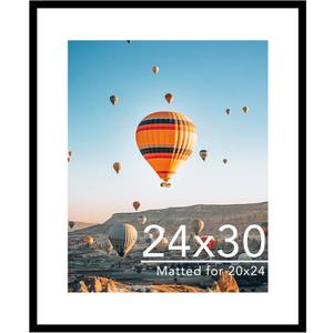 JCJMY 24x30 Picture Frame with 20x24 Mat, Display Photo 20x24 with Mat or 24 x 30 Without Mat, Wall Hanging Large 24 by 30 Poster Frame with Plexiglass, Black