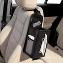 Car Tissue Holder for Kleenex 120/160 Count,Rectangular Car Storage Box, Side Mount Organizer with 3 Mesh Pockets, Hanging Bag, Waterproof PU Leather, for Front and Back Seat