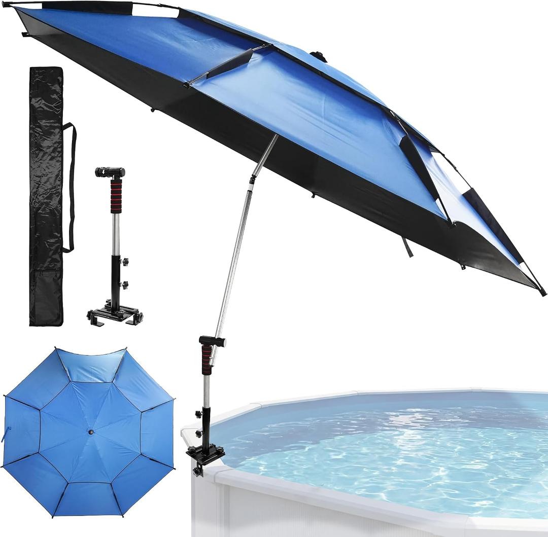 Extra Large Above Ground Pool Umbrella, Portable Outdoor Patio Umbrella for Pool 360 Adjustable Sun-Resistant Pool Shade Umbrella, 7.5ft Swimming Pool Accessories for Fishing Beach Camping