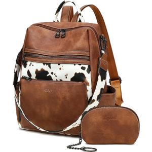 AGLOD Leather Backpack Purse for Women Designer Ladies Shoulder Bag Fashion Faux Work Travel Daypack (Cow Brown)