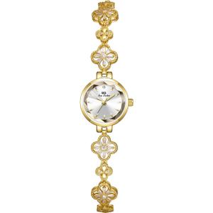FANMIS Elegant Hollow Four Leaf Clover Womens Bracelet Gold Tone Watch Waterproof Luxury Diamond Dress Ladies' Bracelet Watch Four Leaf Clover Design Ladies' Timepiece