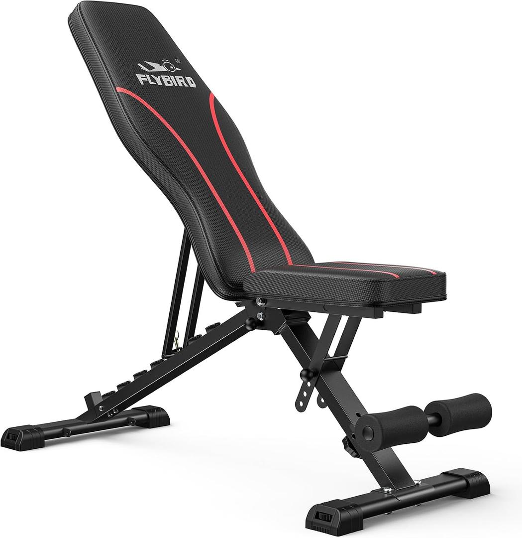 FLYBIRD WB2 Weight Bench, Utility Adjustable Weight Bench for Full Body Workout- Multi-Purpose Foldable Incline Bench (Black), Large