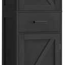 TEENFON Tall Bathroom Cabinet, Storage Cabinet with 6 Shelves & Drawer, Bathroom Storage Cabinet with Adjustable Shelves, Tall Cabinet for Living Room, Home Office, Black