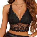 Avidlove Bralettes for Women Lace Wireless Bra V Neck Racerback Crop Top Adjustable Lingerie No Padded Small