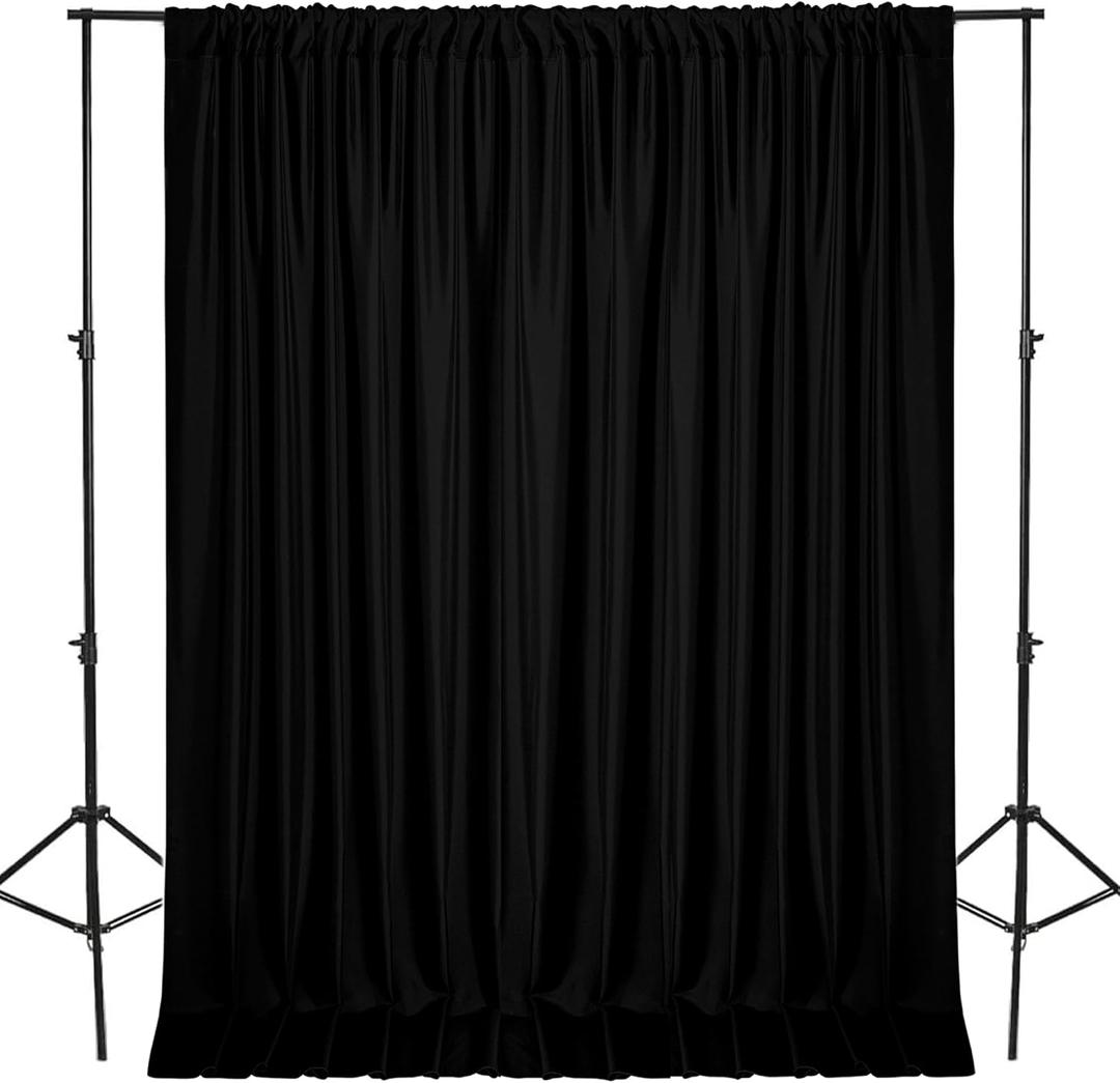 DWCN 10x7 FT Black Backdrop Curtains for Parties, Photography Backdrop Drapes with Rod Pockets for Wedding Decorations Stage Birthday Family Gatherings, 2 Panels 5ft x 7ft