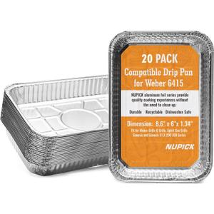 NUPICK 20 Pack 6415 Drip Pans Compatible for Weber Spirit Series, Genesis Series, Q Series Grills, Disposable Aluminum Foil Grease Trays, 8.5" x 6"