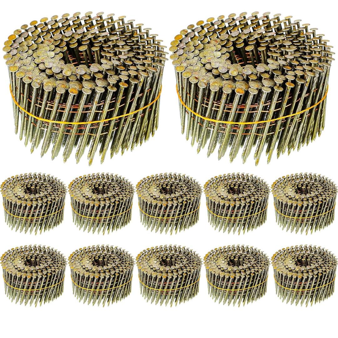 Hotop 3600 Count Siding Nails, 15-degree Wire Collated Coil Siding Nails, Full Round Head Mild Steel Nail for Sheathing Decking Fencing Attachment Replacement Parts(2 Inch)