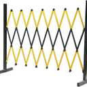 BBGS Yellow Black Expandable Barricade, Iron Security Mobile Parking Barrier, Driveway Fence Retractable Traffic Folding Portable Gate for Outdoor Road Garage Construction(120x400cm)