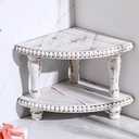 Kigley 2 Tiered Corner Riser for Kitchen Counter Wood Beaded Corner Shelf White Wash Countertop Bathroom Counter Organizer Rustic Decorative Pedestal Stand with Removable Feet for Kitchen Coffee Bar
