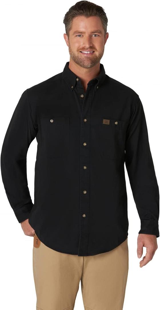 Wrangler Riggs Workwear Men's Logger Twill Long Sleeve Work Shirt (X-Large, Black)