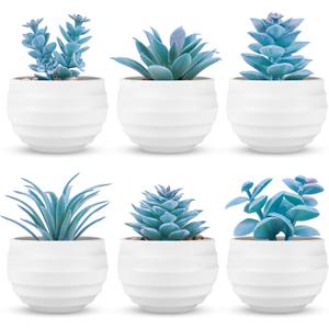 Der Rose 6 Pack Blue Succulents Plants Artificial in Pots Small Fake Plants for Blue Bathroom Bedroom Home Decor Aesthetic Home Decor
