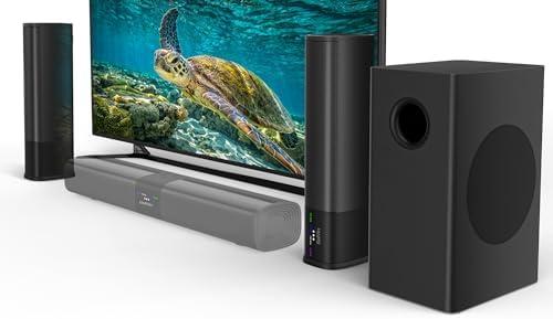 Saiyin Sound Bars for Smart TV with Subwoofer, Soundbar with Optical/ARC/AUX and Bluetooth 5.3 Inputs, Surround Sound System with 5.25 Inches Woofer,Treble and Bass Adjustable